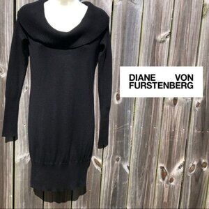 Diane Von Furstenberg Wool Dress Petite Mini Long Sleeve Ribbed Cowl Turtleneck